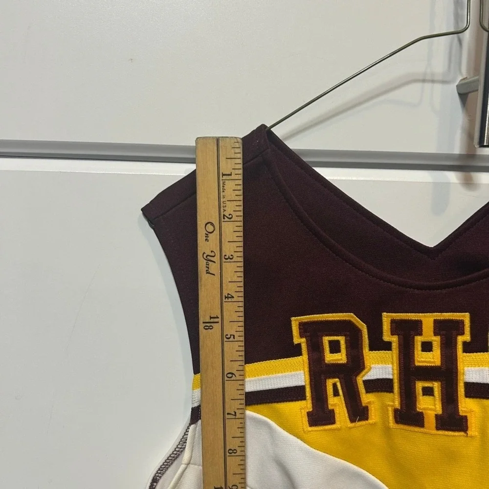 Vintage Dehen RHS Cheerleading Shell Top Burgundy Yellow White Size 34 USA Made